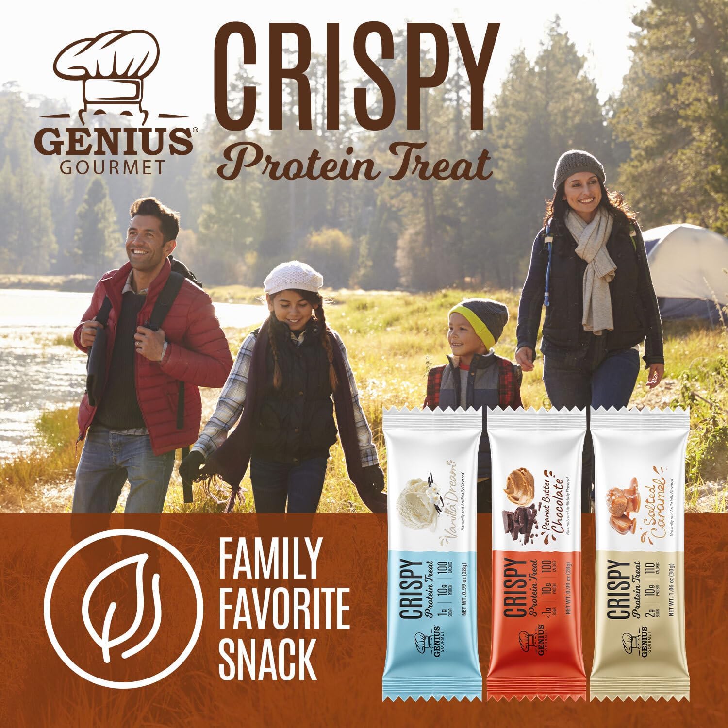 Genius Gourmet Crispy Protein Treat serving bar ready for quick, balanced snack