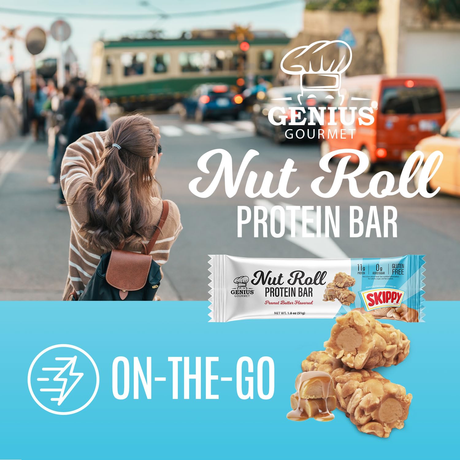 Genius Gourmet SKIPPY-inspired bar enjoyed in a lunchbox.