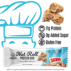 Genius Gourmet SKIPPY-inspired bar, highlighting 11g of protein per serving.