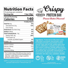 Genius Gourmet SKIPPY crispy bar closeup highlighting texture and savory peanut butter flavor
