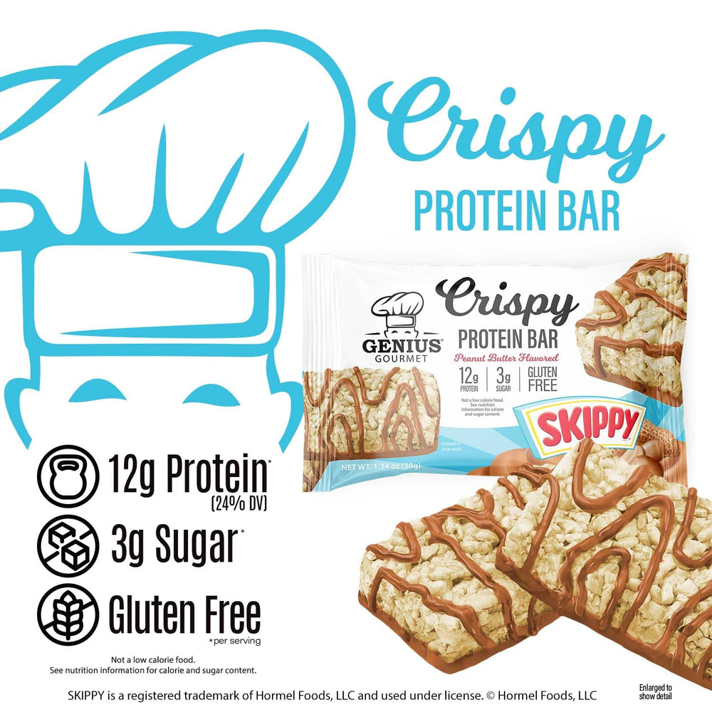 Genius Gourmet SKIPPY crispy bar ingredients closeup showcasing peanuts and natural flavor