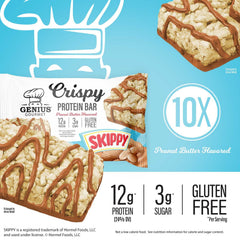 Genius Gourmet SKIPPY crispy bar nutrition facts panel for quick protein awareness
