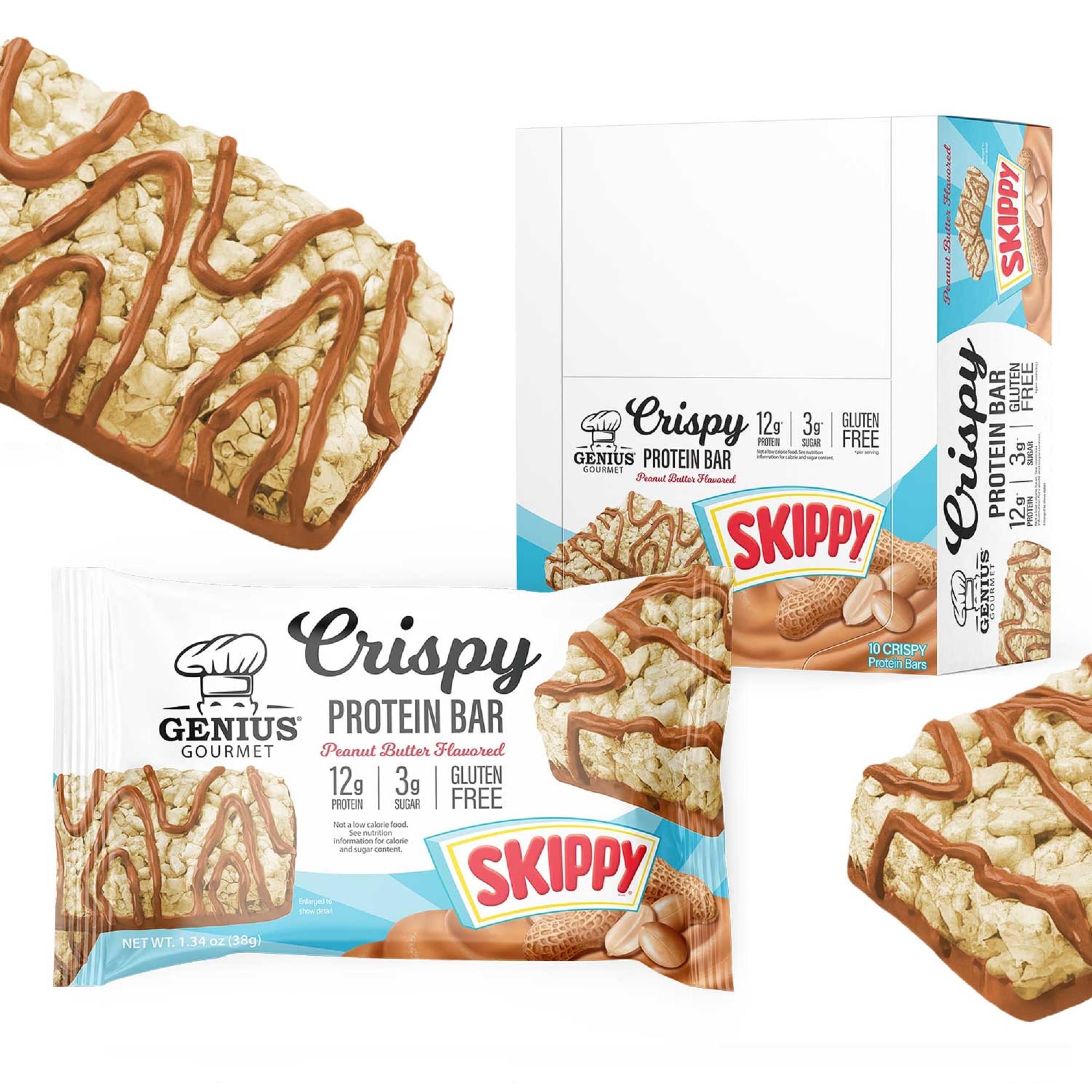 Genius Gourmet SKIPPY peanut butter flavored crispy bar pack for on-the-go snacking
