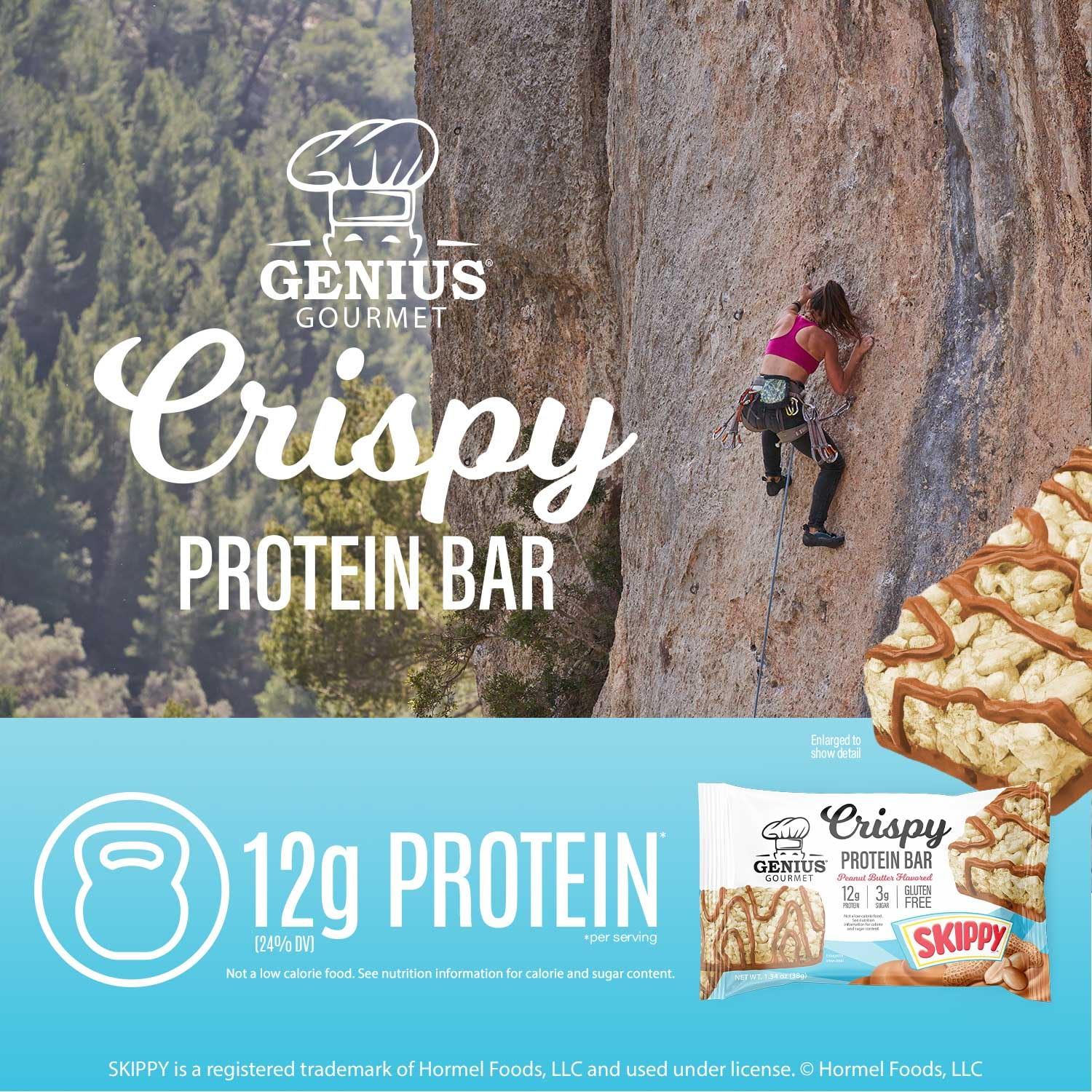 Genius Gourmet SKIPPY bar packaging display for shelf-ready appeal