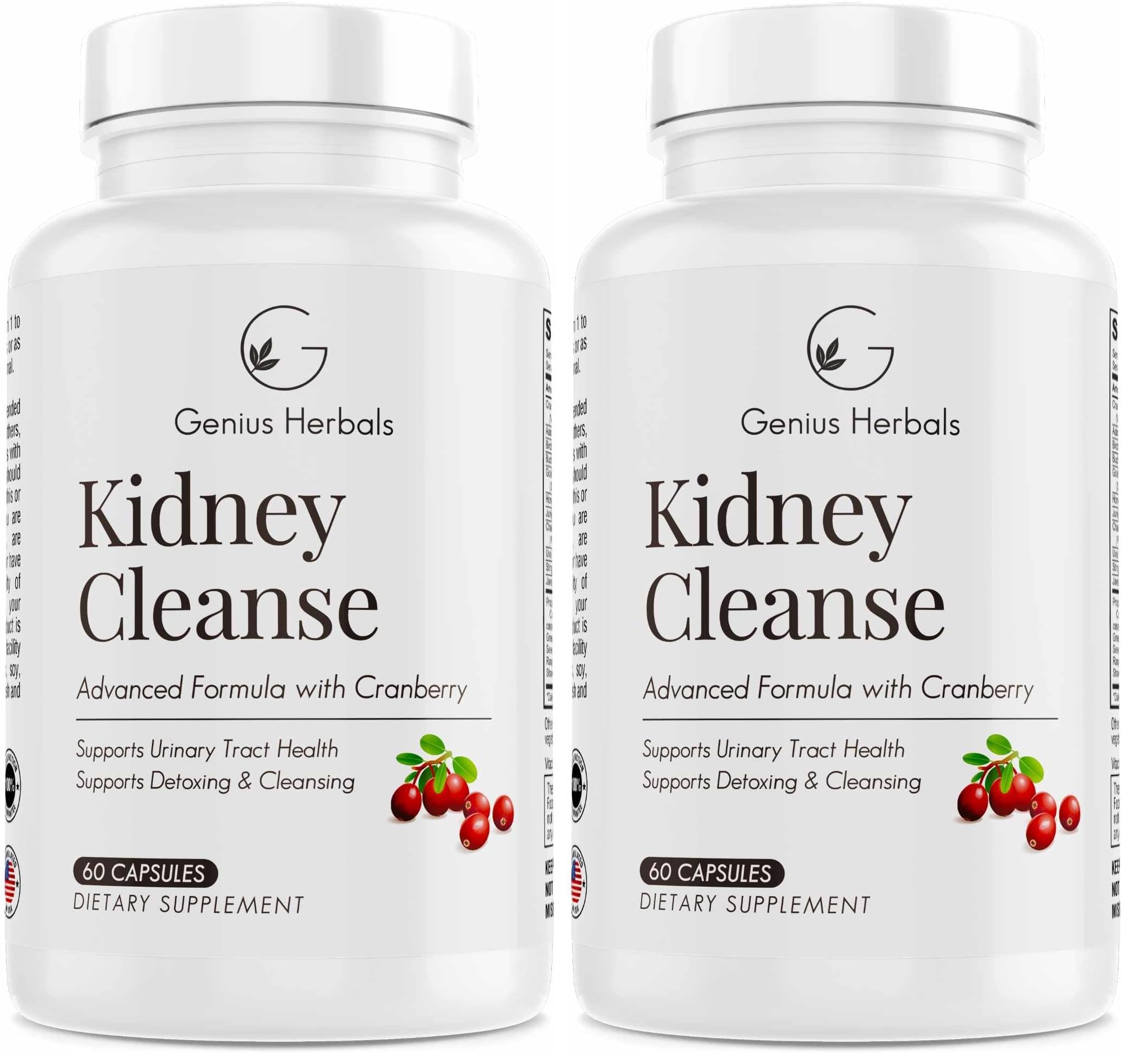 GENIUS HERBALS Kidney Cleanse bottle front view highlighting premium urinary health formula.