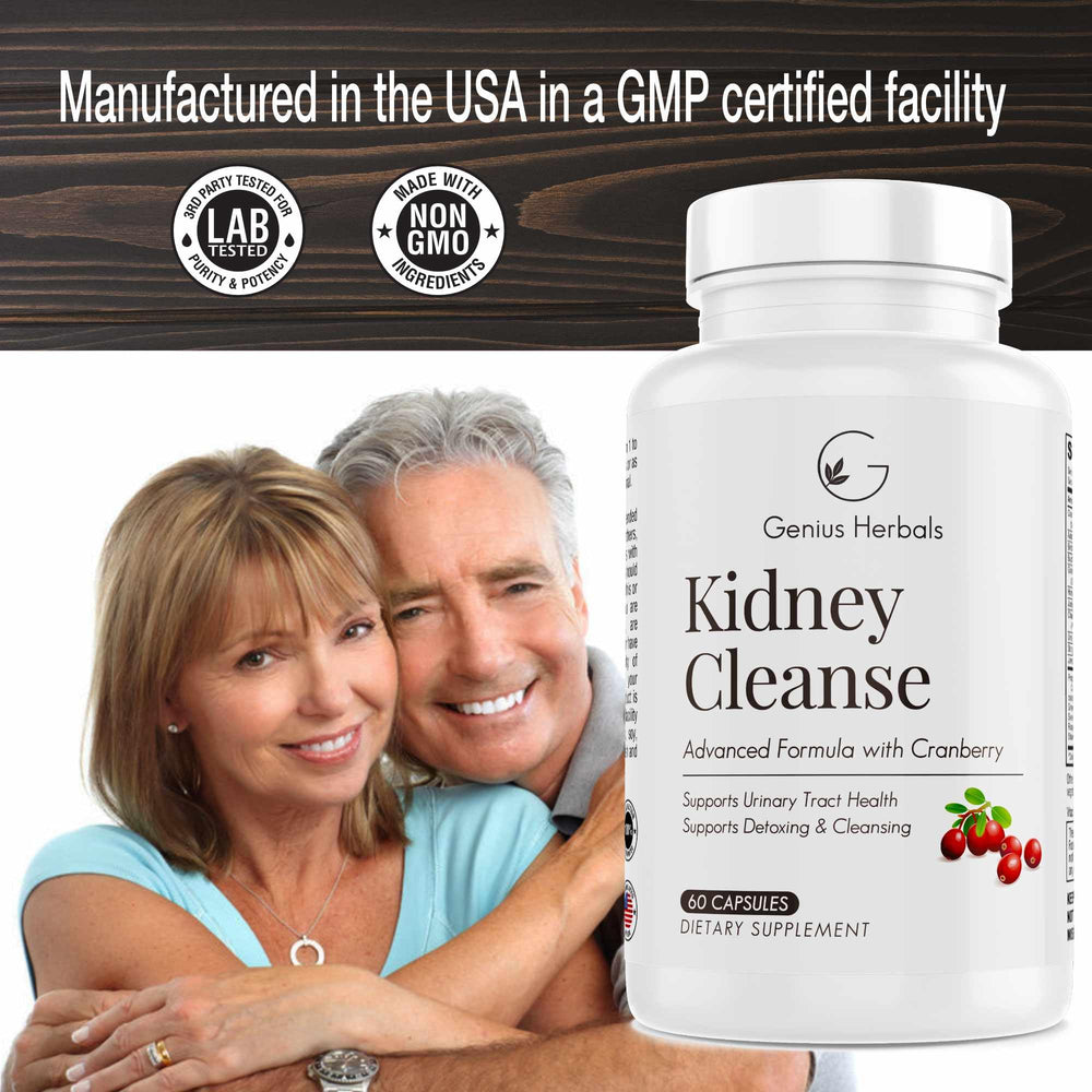 GENIUS HERBALS kidney detox scene suggests everyday wellness and bladder comfort.