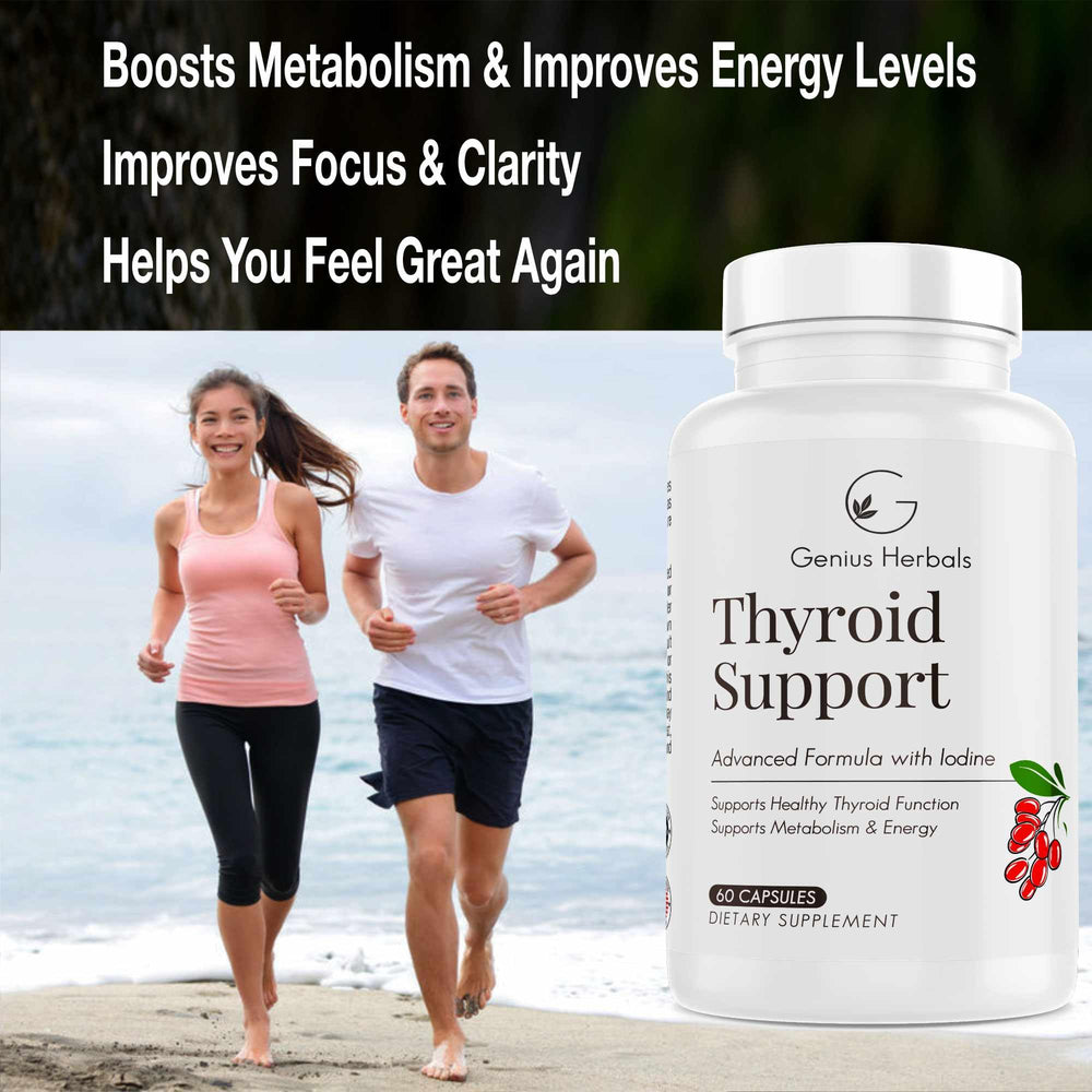 GENIUS HERBALS Thyroid Support label back detailing ingredients and quality