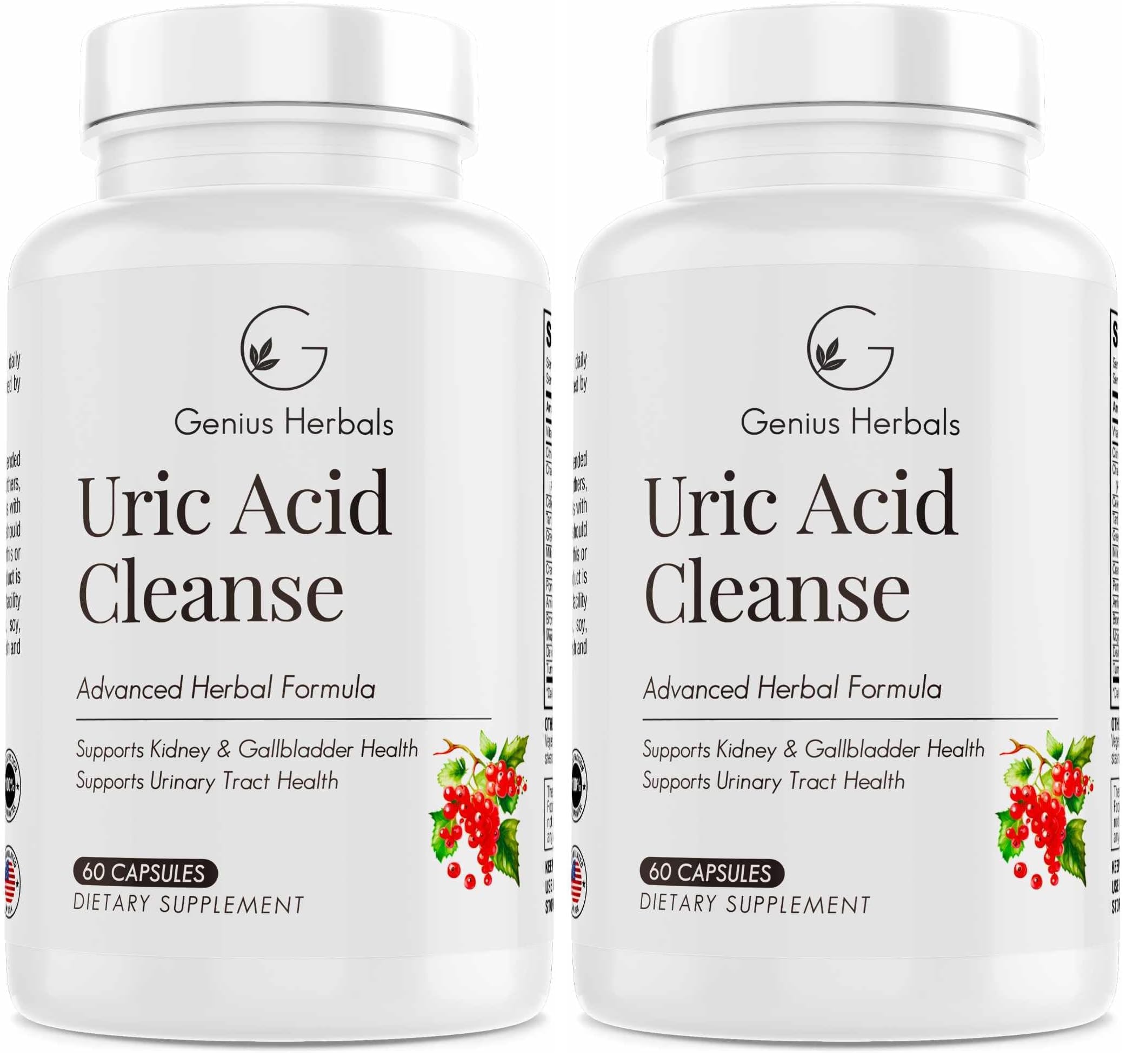 GENIUS HERBALS Uric Acid Cleanse bottle front for daily urinary health support.