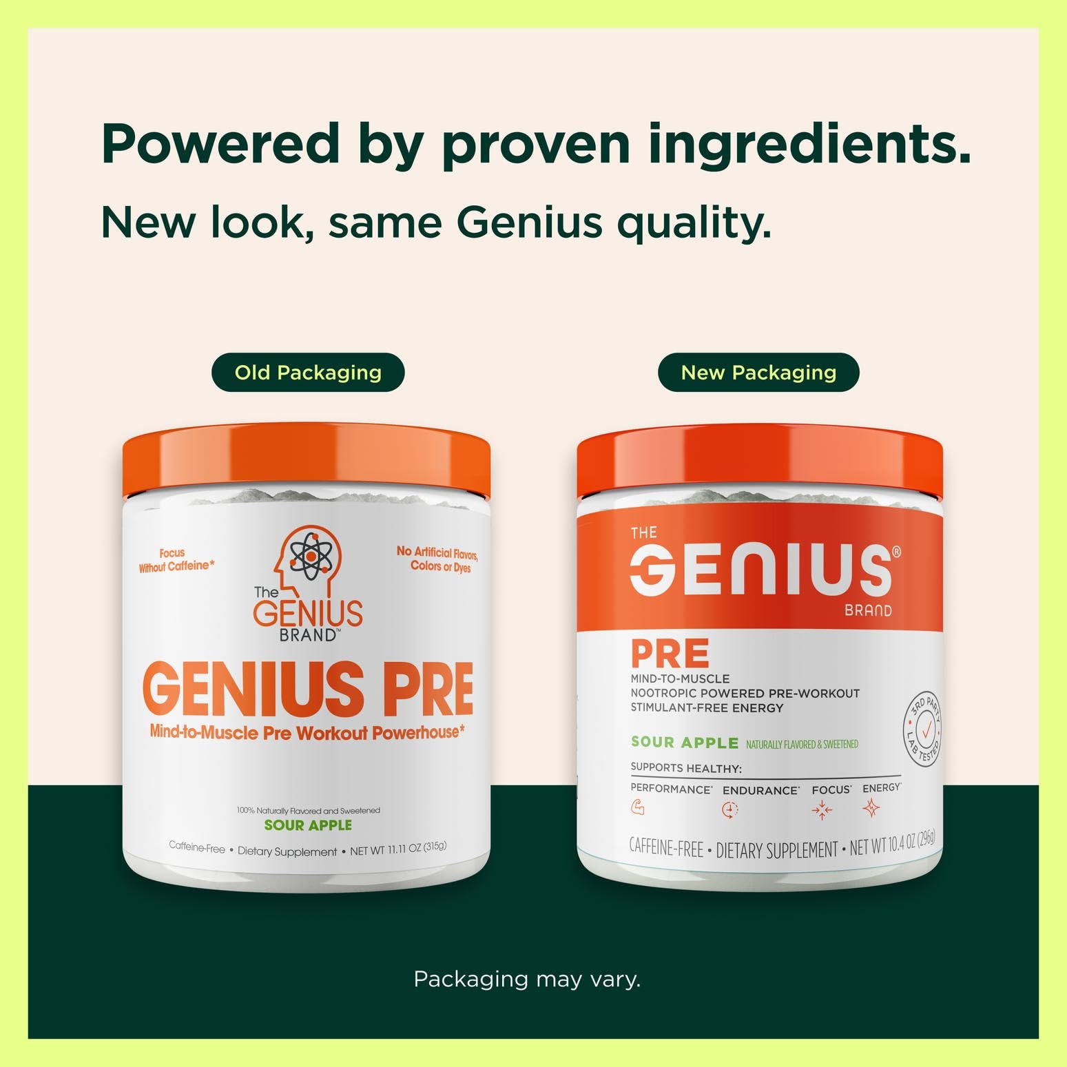 Genius Pre-Workout Sour Apple scoop demonstrates easy dosing for consistent workouts.
