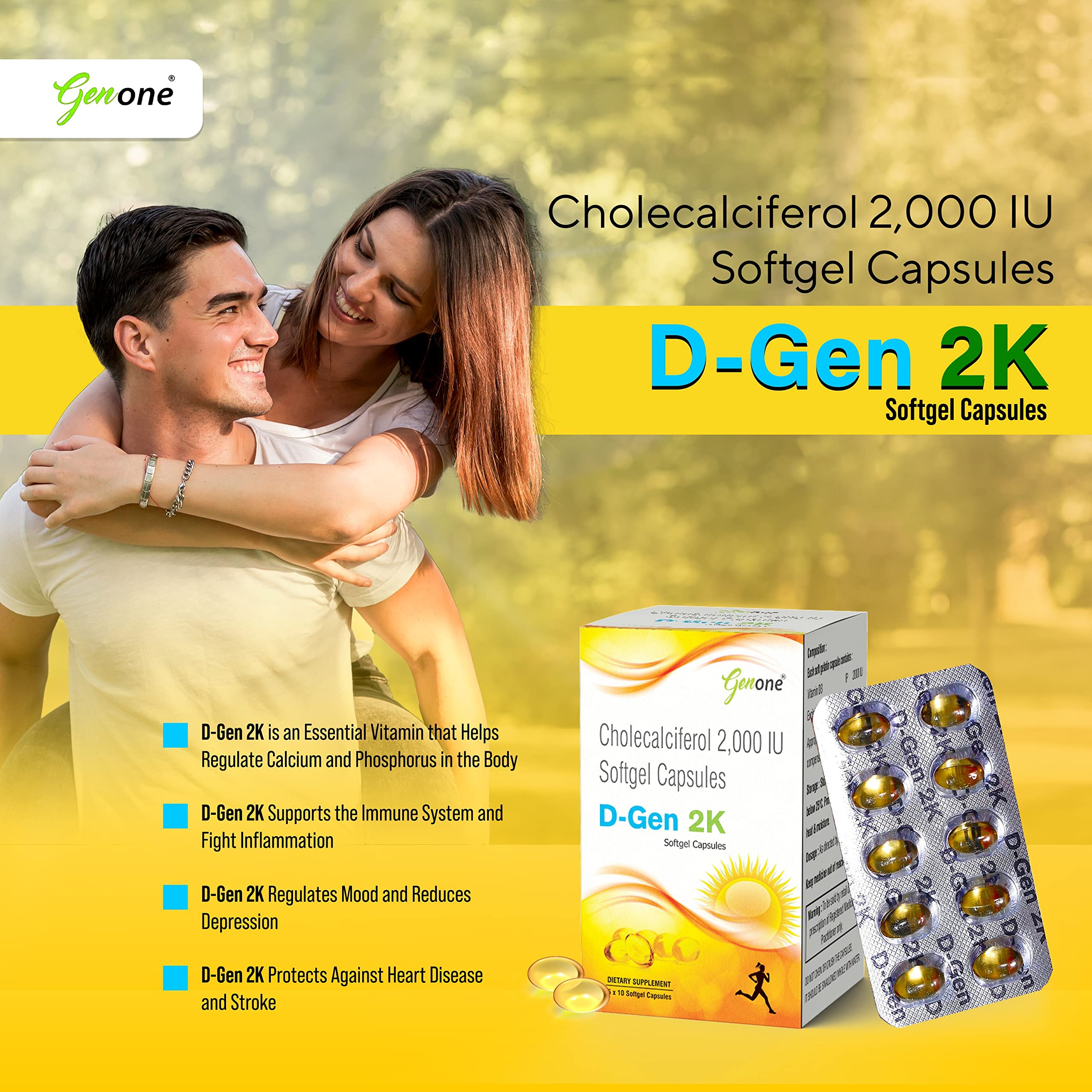Genone DGen 2k packaging shows 60 capsules per bottle.