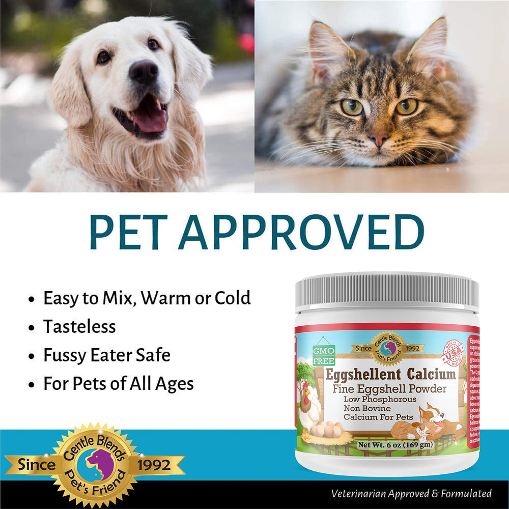 Gentle Blends Pet's Friend eggshellent calcium for cats mixed with food for daily balance.