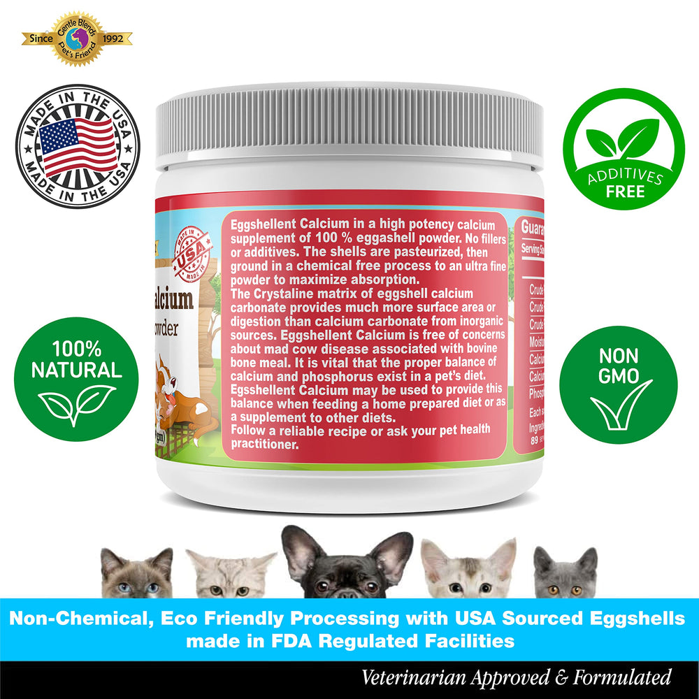 Gentle Blends Pet's Friend eggshellent calcium comes with simple measuring to ease daily dosing.