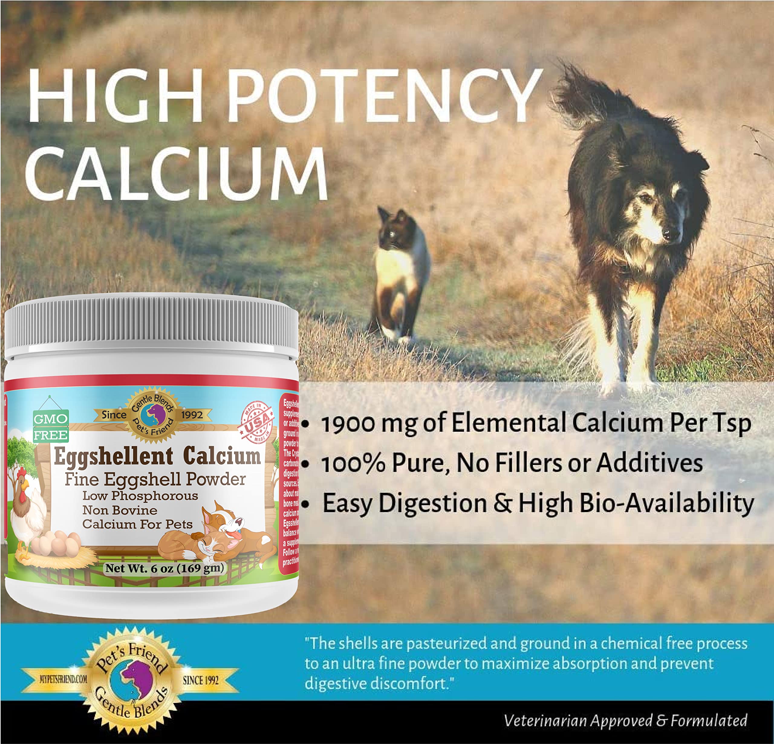 Gentle Blends Pet's Friend eggshellent calcium no additives with pure eggshells.