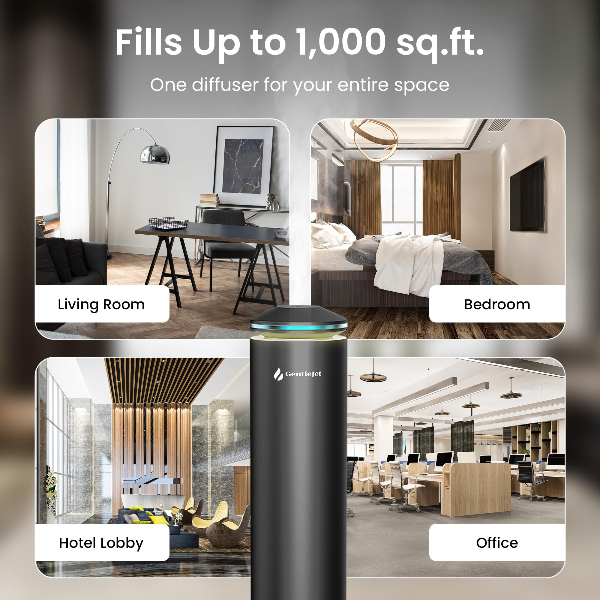 GentleJet MajesticMist brushed aluminum housing communicates durability and a hotel-inspired aesthetic.