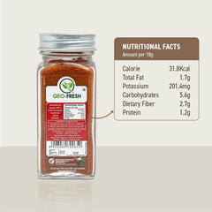  Geo-Fresh Organic Cayenne Pepper Powder back view highlighting certifications for clean cooking.