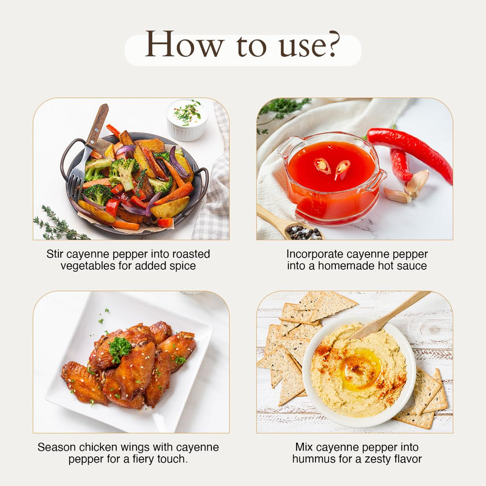 Geo-Fresh Organic Cayenne Pepper Powder in a spoon beside a cup for flavor-enhancing recipes.