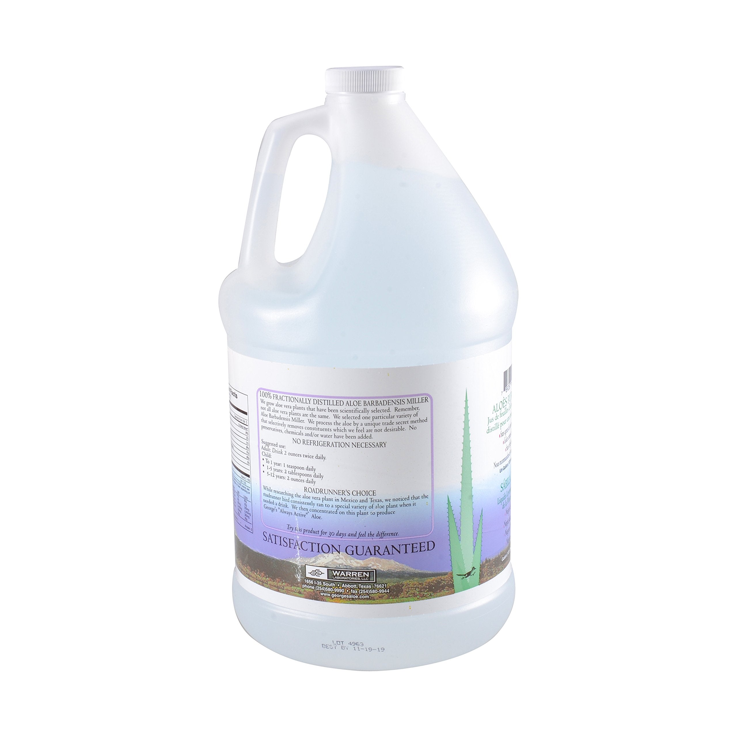 George's Aloe Vera Liquid serving size on scoop shows measurement.