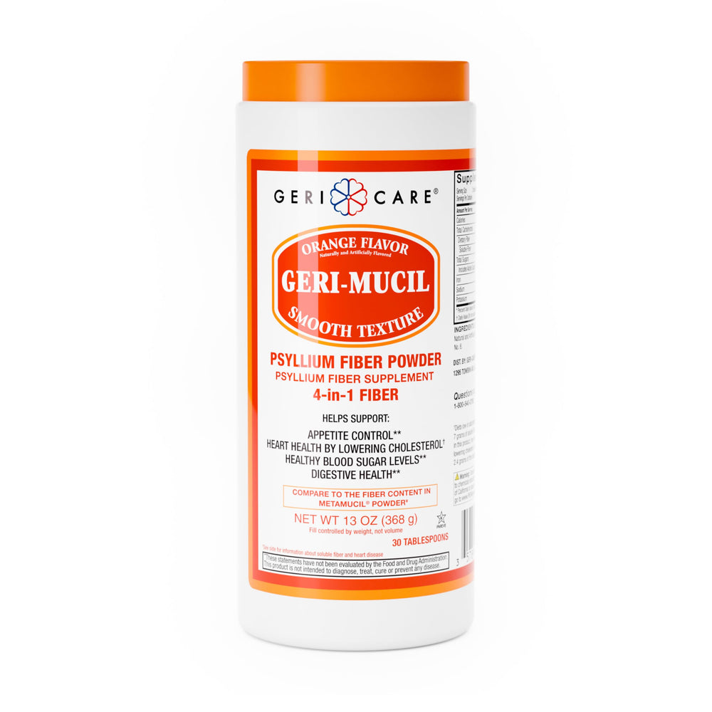 GeriCare Geri-Mucil powder packaging for easy daily fiber intake