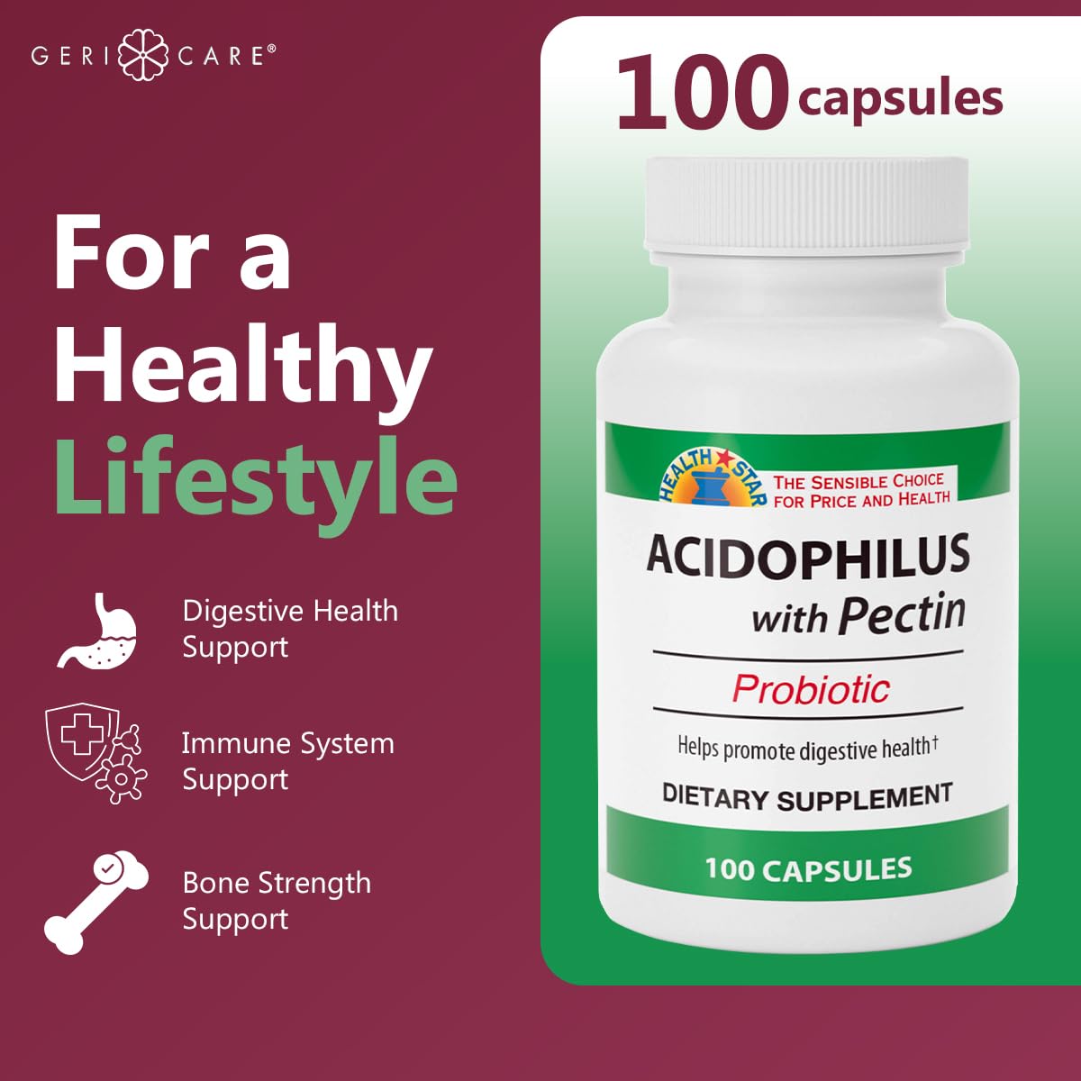 GeriCare capsules close-up highlighting probiotic gut support.