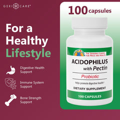 GeriCare capsules close-up highlighting probiotic gut support.