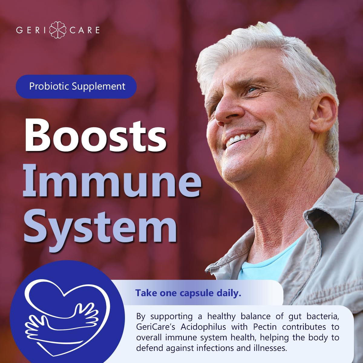 GeriCare capsules promoting immune support through gut balance.
