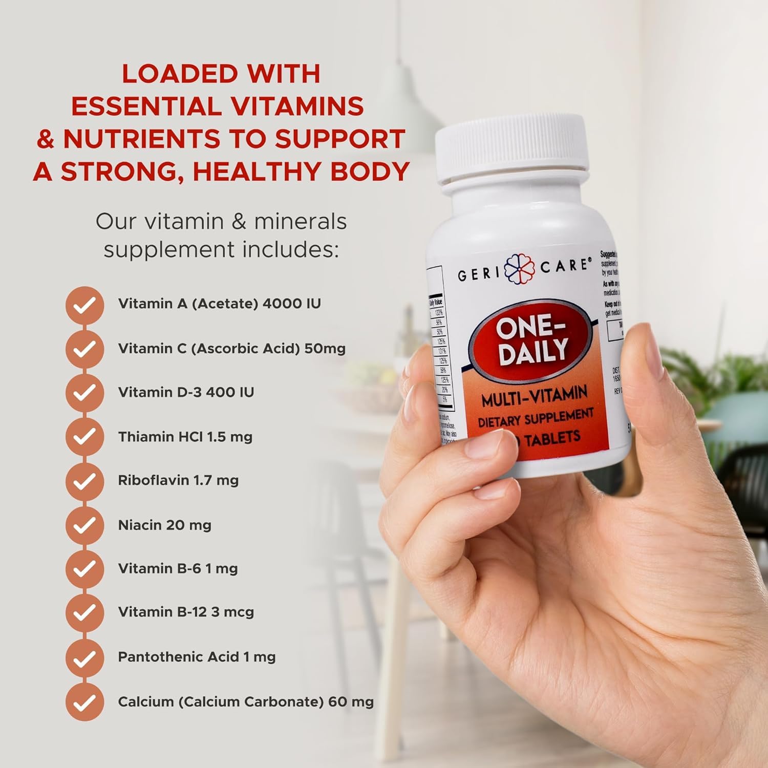 GeriCare B-complex vitamins help convert food to energy.