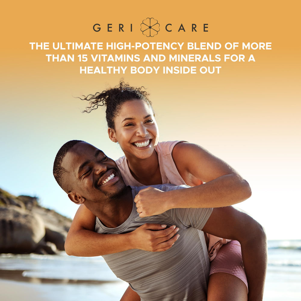 GeriCare bottle in hand during morning routine for on-the-go nutrition.
