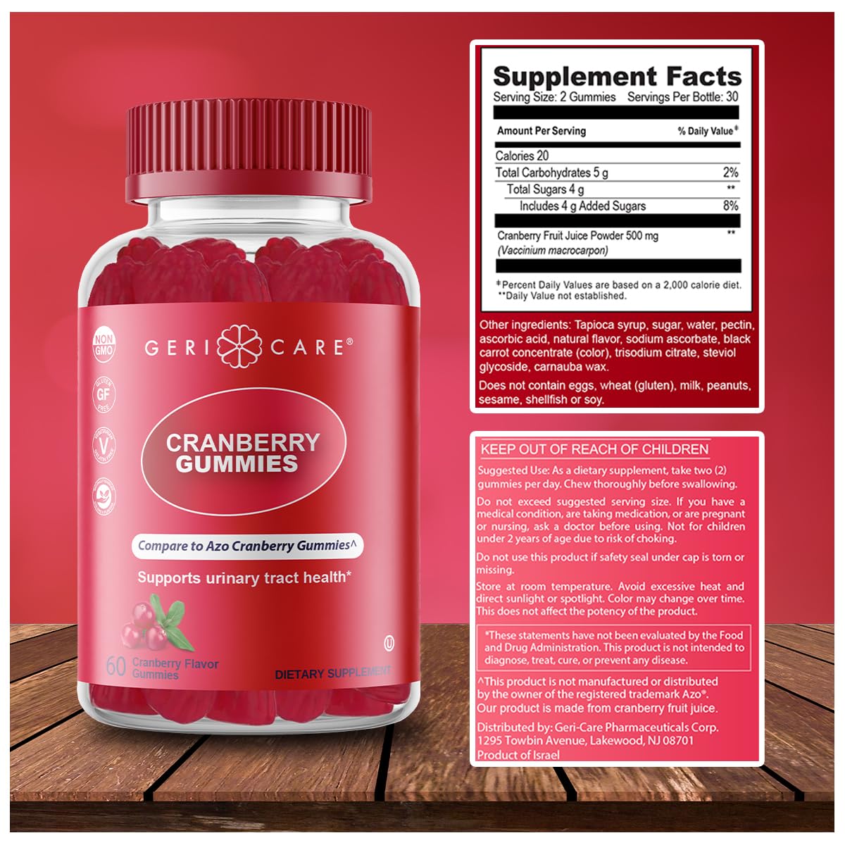GeriCare Cranberry Gummies on-the-go for convenient daily intake.