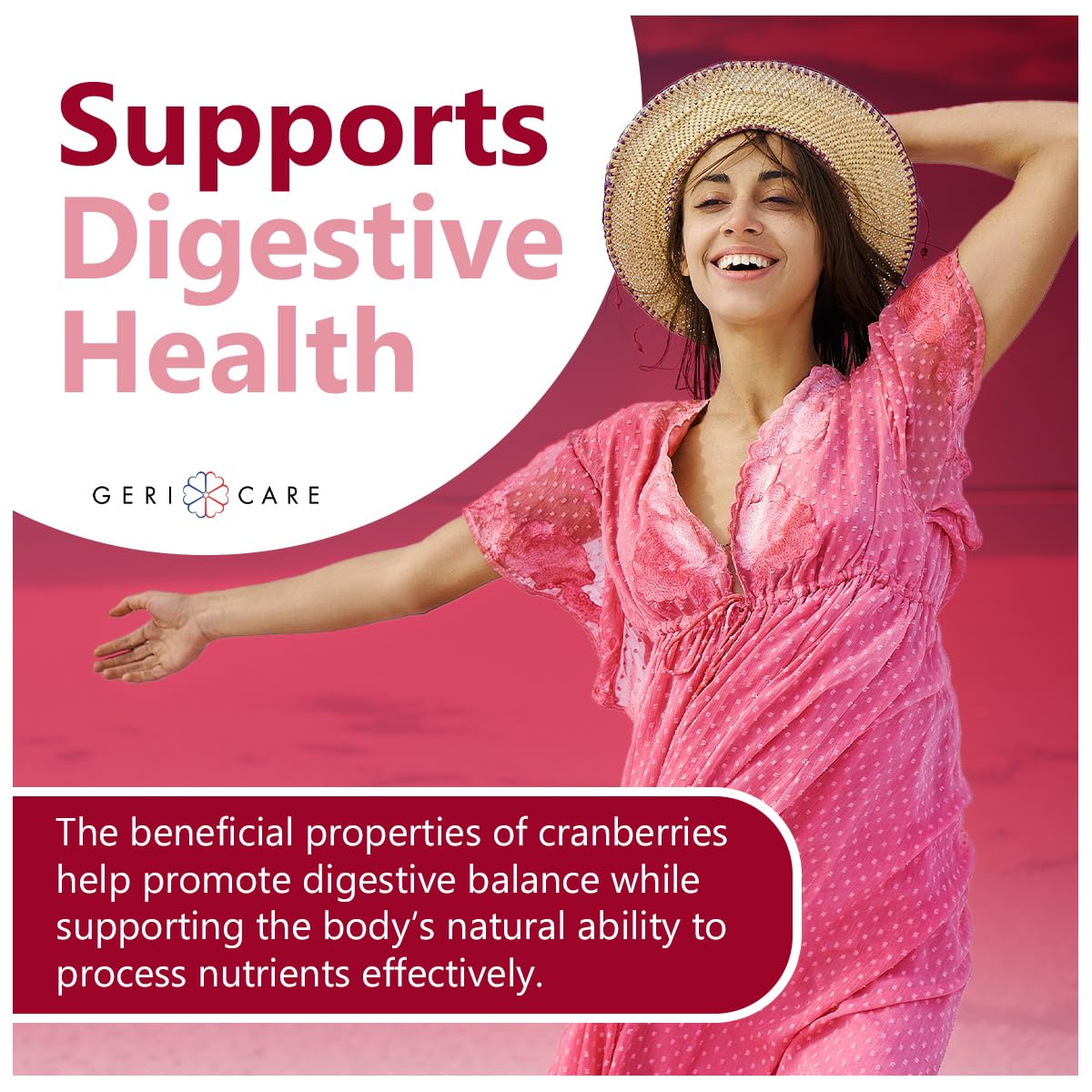 GeriCare Cranberry Gummies pack shot signals daily wellness and portability.