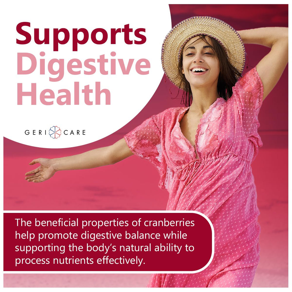 GeriCare Cranberry Gummies on a shelf display for easy purchase and daily use.