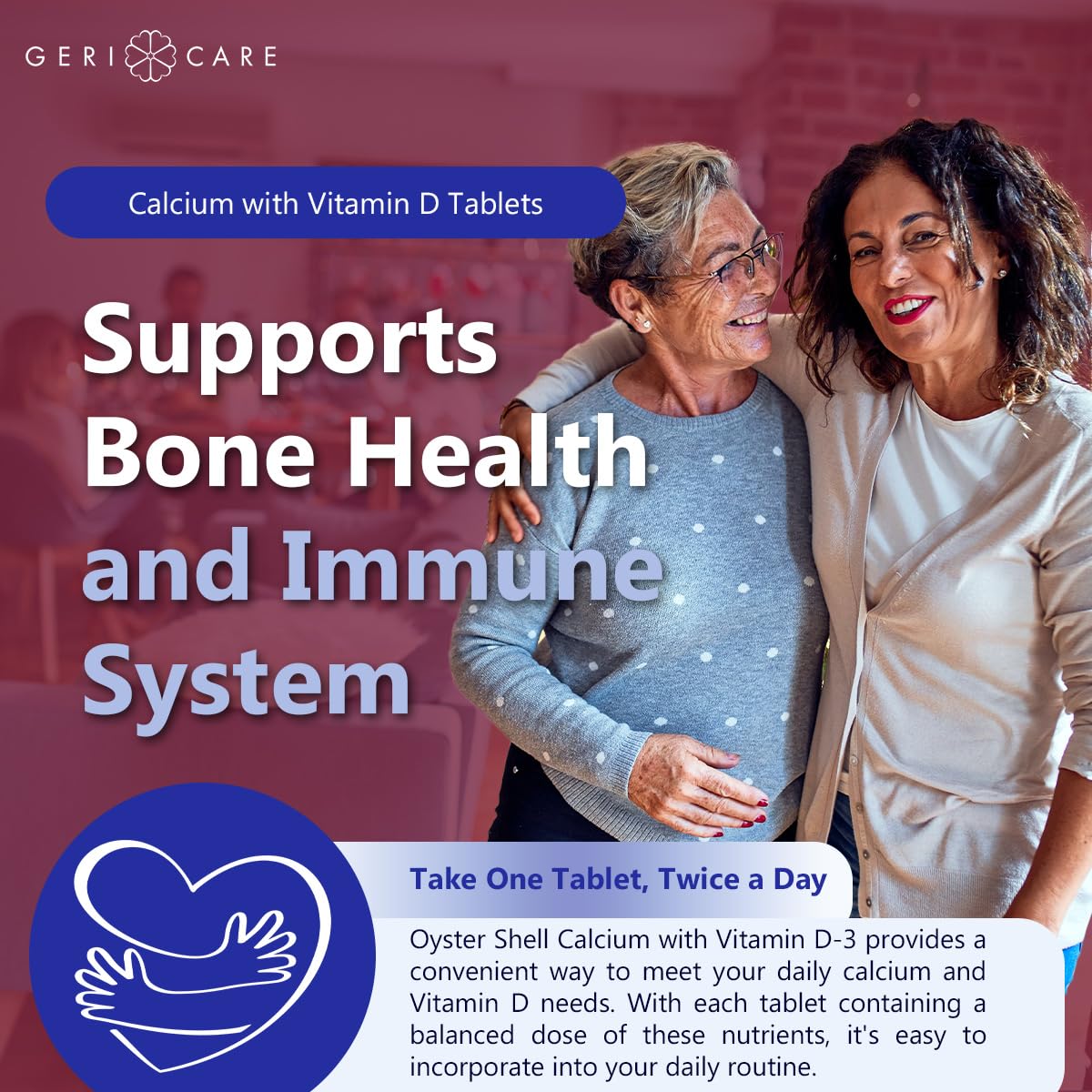 GeriCare daily supplement routine image featuring easy-to-take tablets.