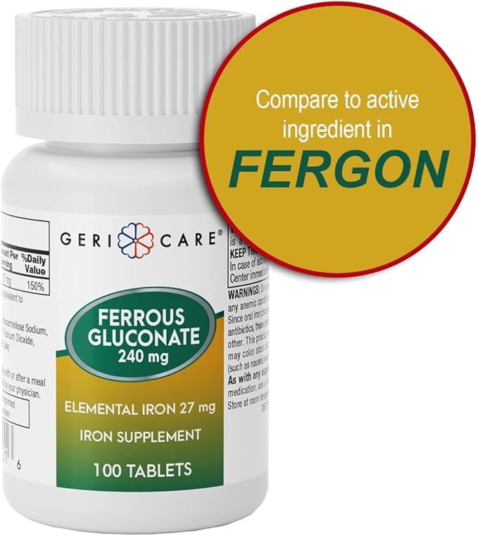 GeriCare iron supplement on shelf suggesting reliable daily intake.