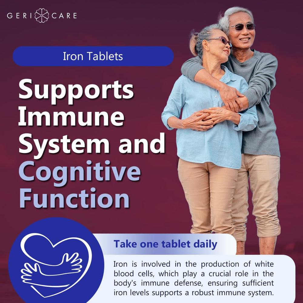 Hands holding GeriCare iron tablets for convenient daily use