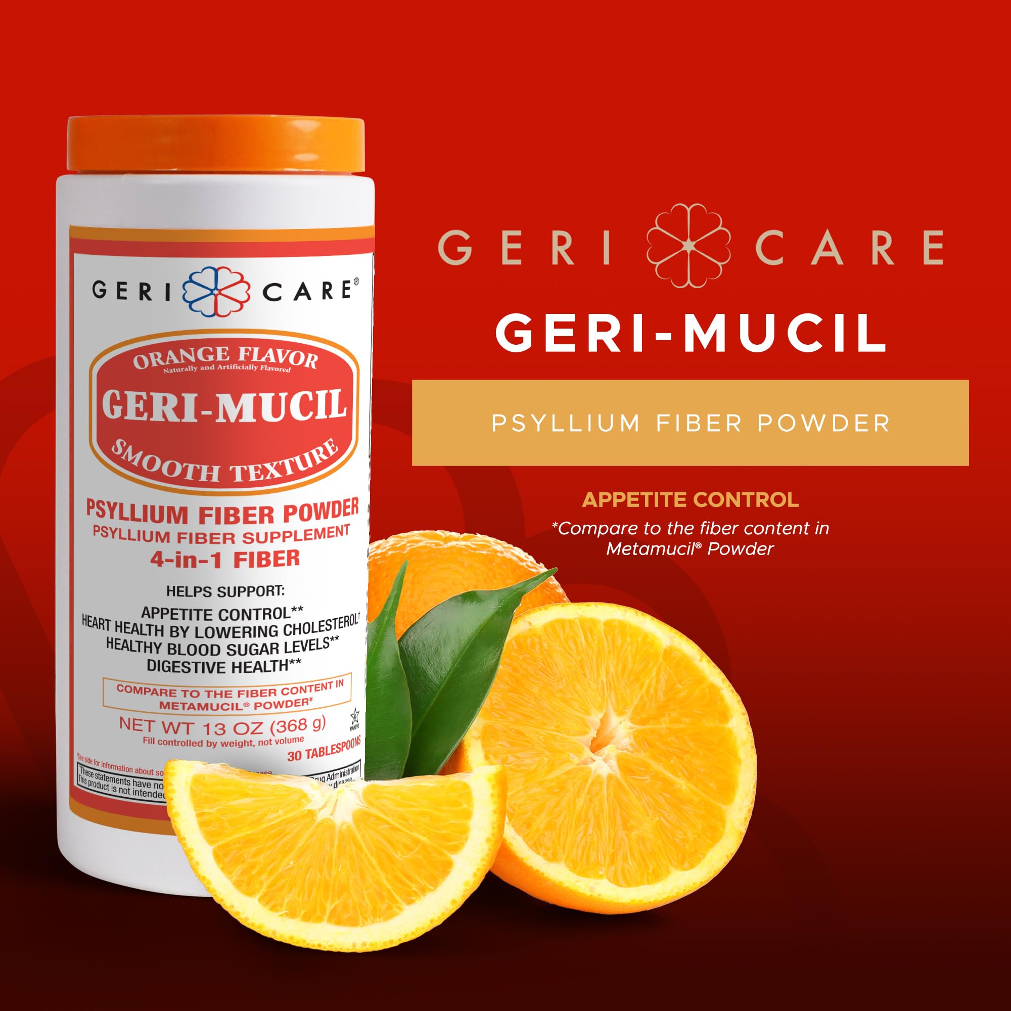 GeriCare Geri-Mucil gluten-free label signals compatibility with gluten-free diets and common dietary preferences.
