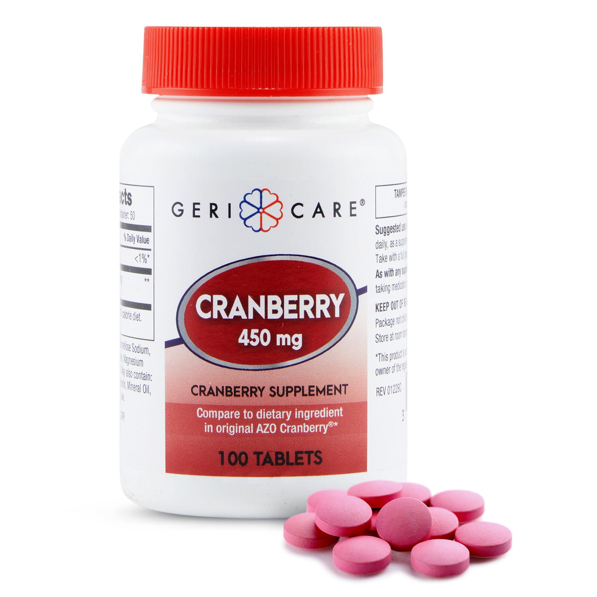 GeriCare high-potency cranberry tablets in bottle for urinary tract support.