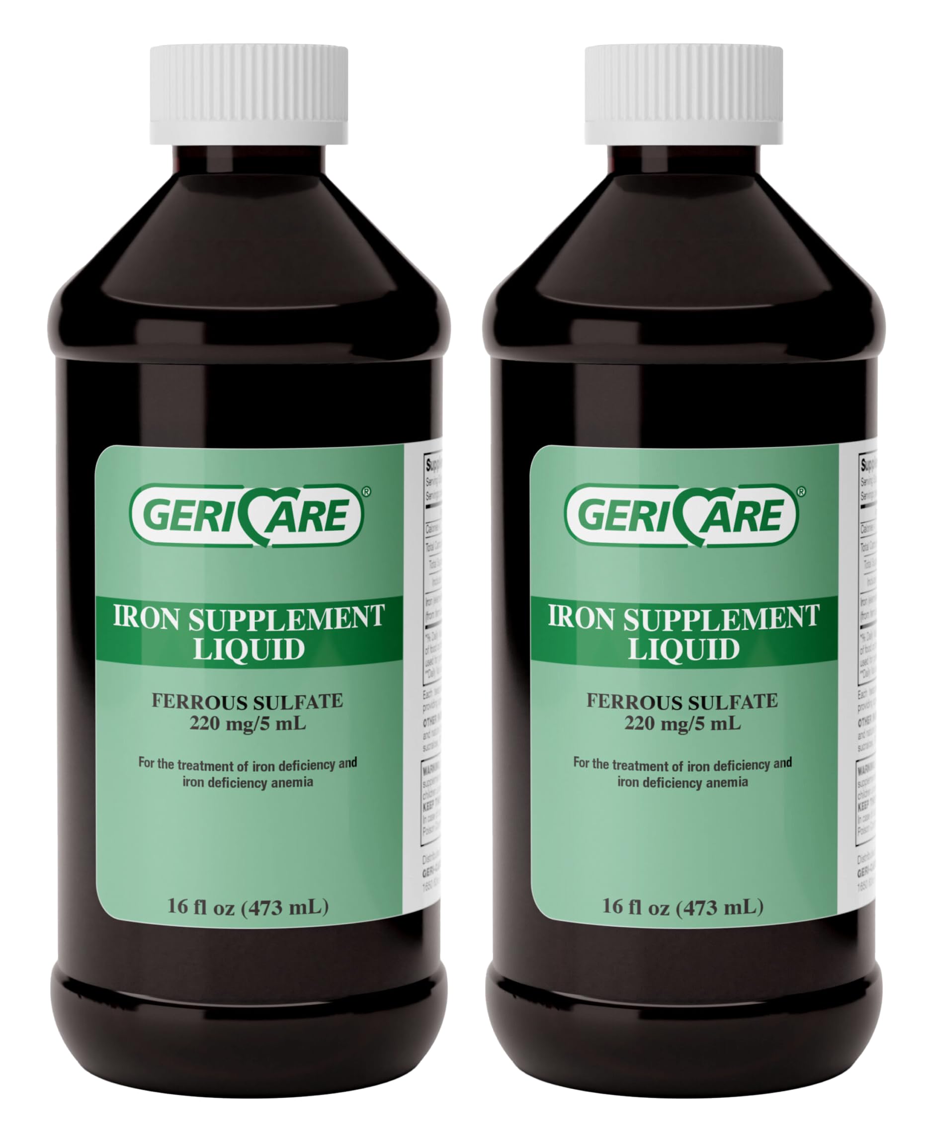 GeriCare High Potency Liquid Iron bottle front view for convenient daily iron support.