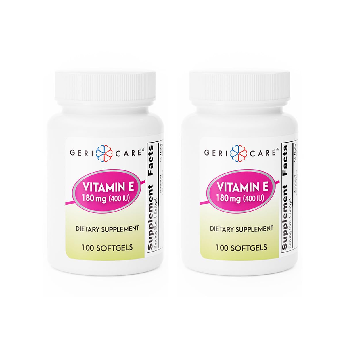 GeriCare high potency Vitamin E softgels bottle front for skin and immune support