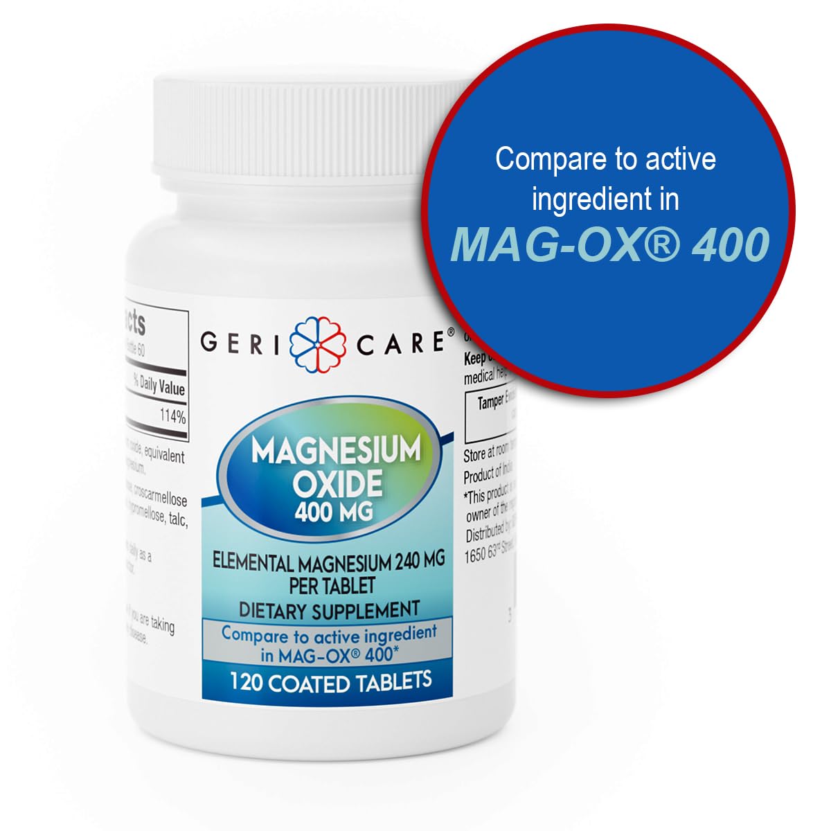 GeriCare magnesium oxide packaging shown for online shoppers.