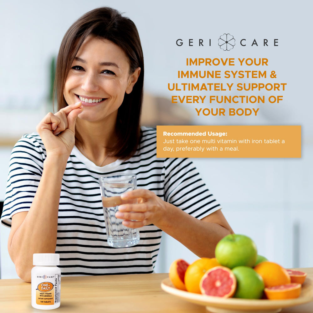 GeriCare nutrition facts panel emphasizing minerals and vitamins.