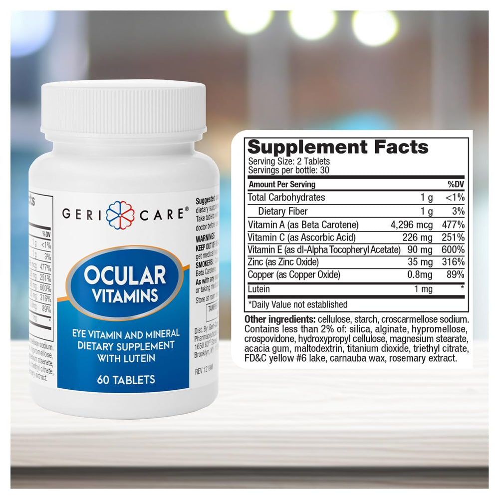 GeriCare ocular vitamins tablets arranged for easy daily use.