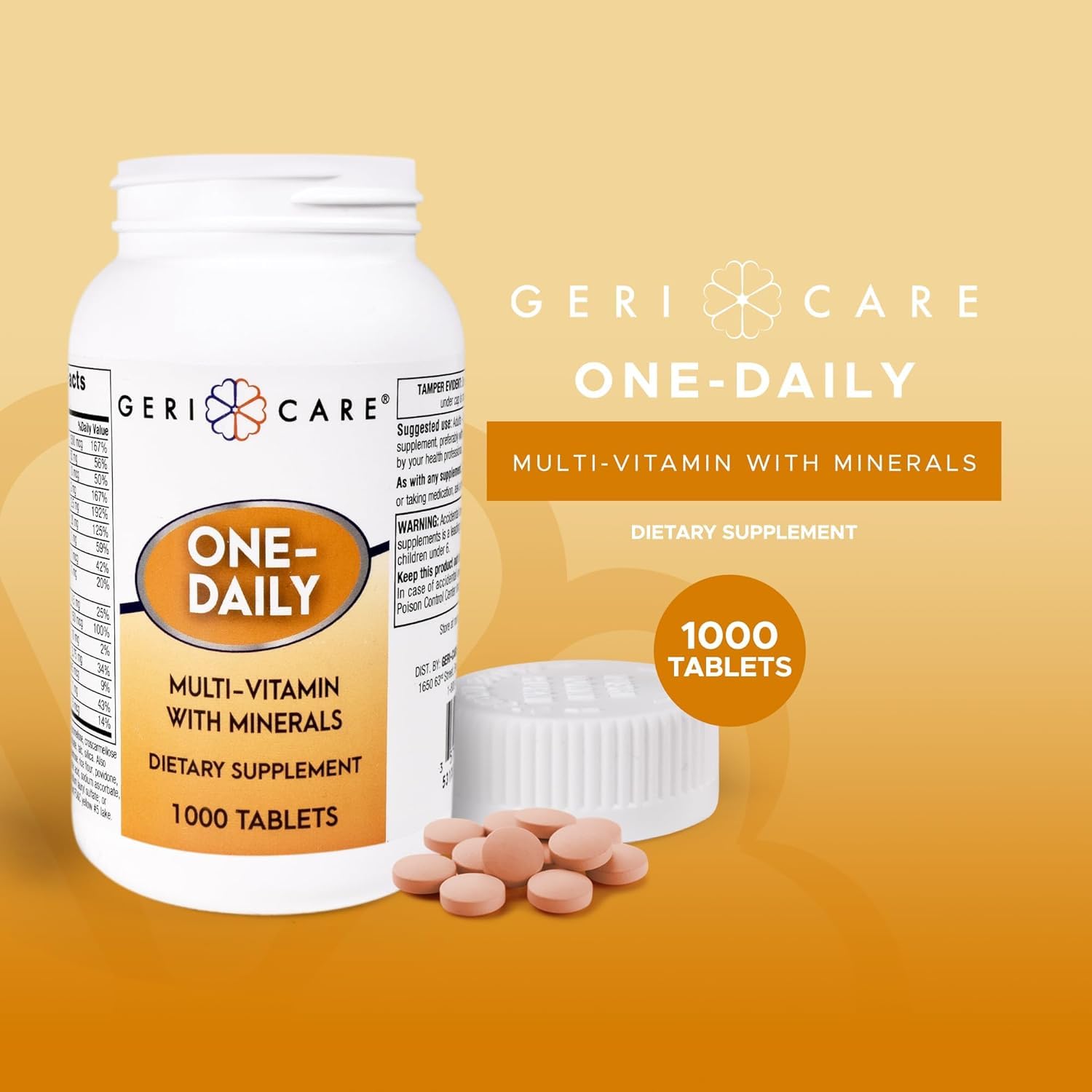 GeriCare One-Daily tablets closeup showing easy daily energy support.