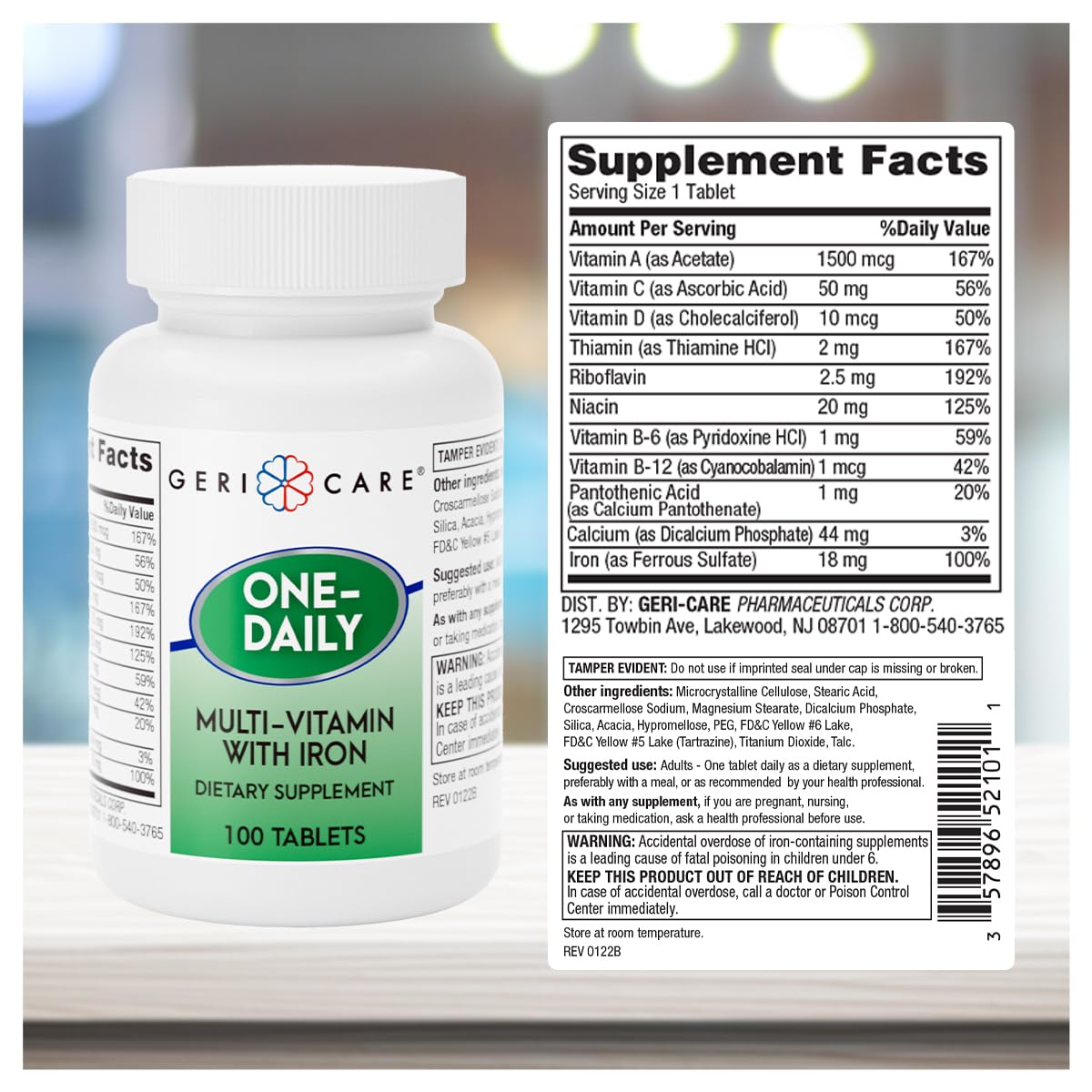 GeriCare One-Daily tablets, iron-enriched for vitality support.