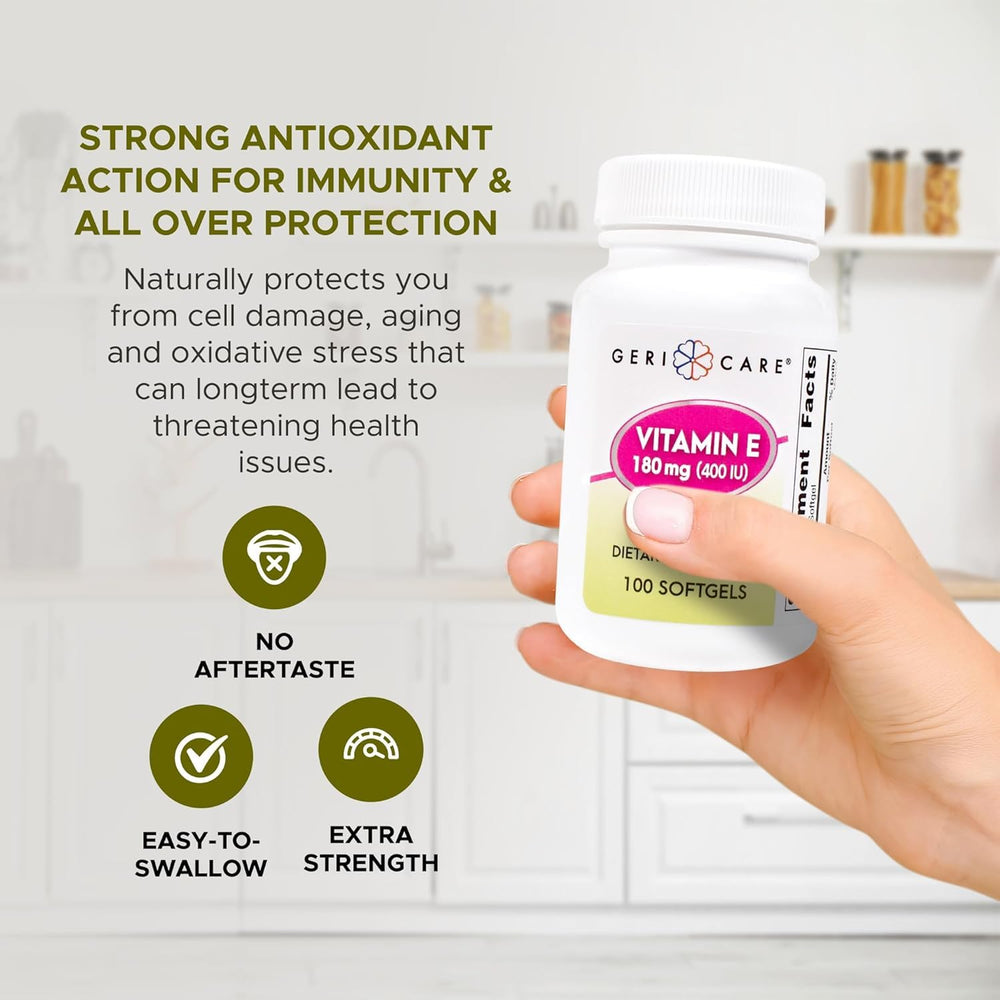 Packaging of GeriCare Organic Vitamin E option for natural choice