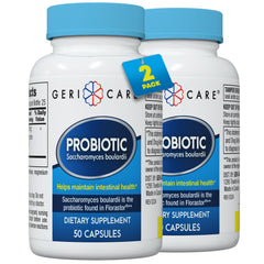 GeriCare S. Boulardii probiotic bottle front with clear label for gut support