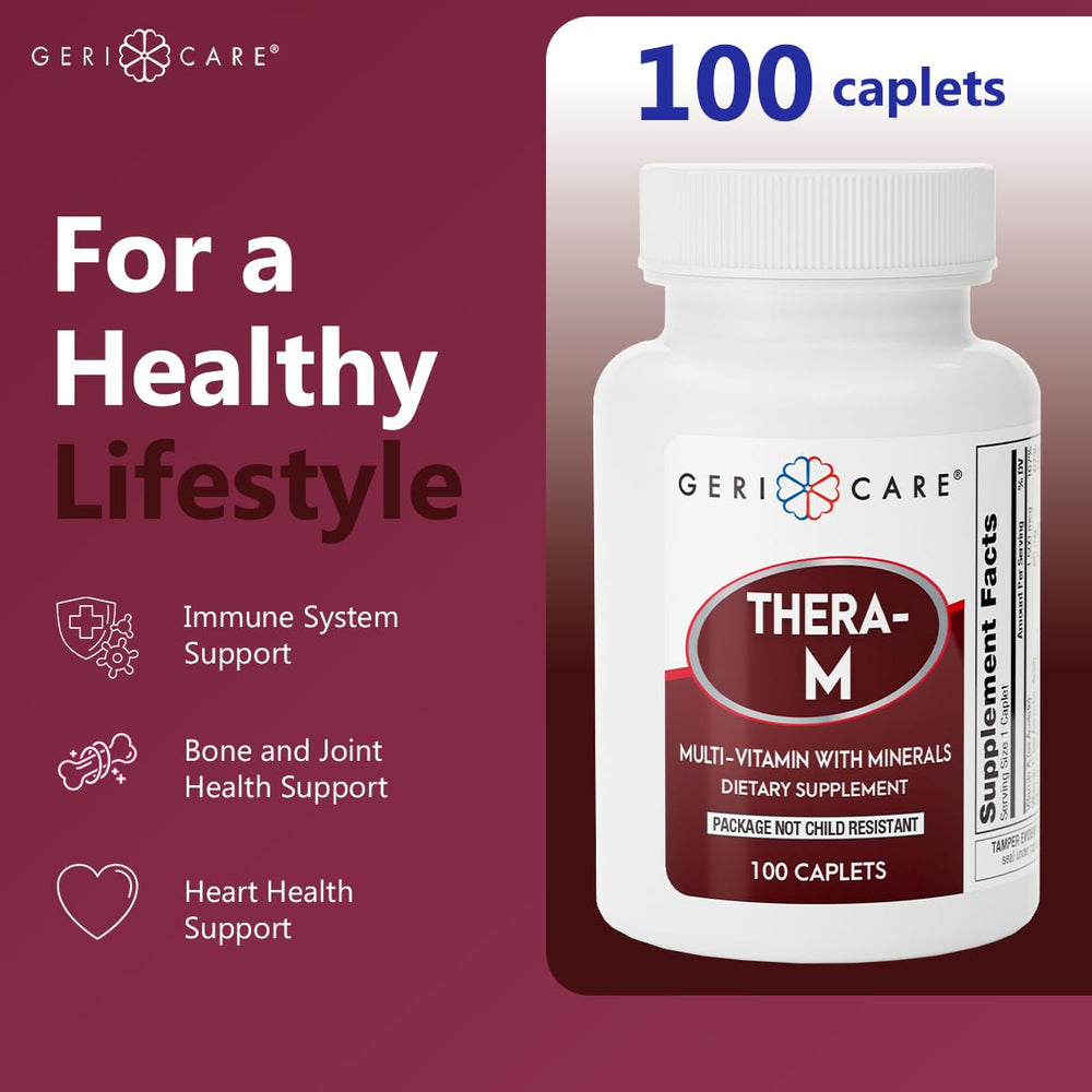 GeriCare Thera M bottle emphasizes bone and joint health benefits daily use.