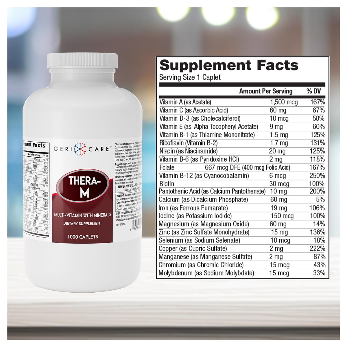 Close-up of Thera M capsules showing a broad multivitamin for immune support