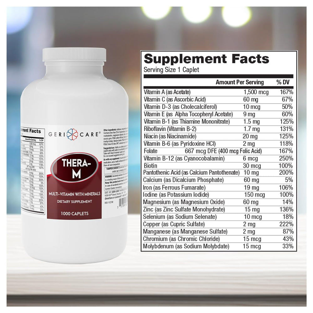 Close-up of Thera M capsules showing a broad multivitamin for immune support