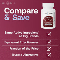 GeriCare Thera M ingredients panel emphasizes antioxidants and energy-supporting vitamins.