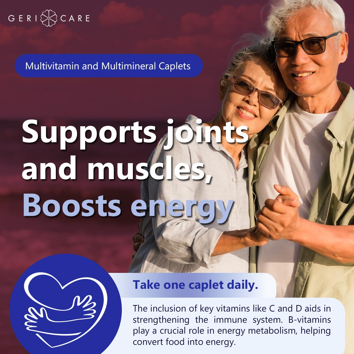 GeriCare Thera M routine image shows a simple daily supplement for skin, hair, and nails.