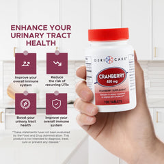 GeriCare two tablets daily use shown with water for easy dosing.